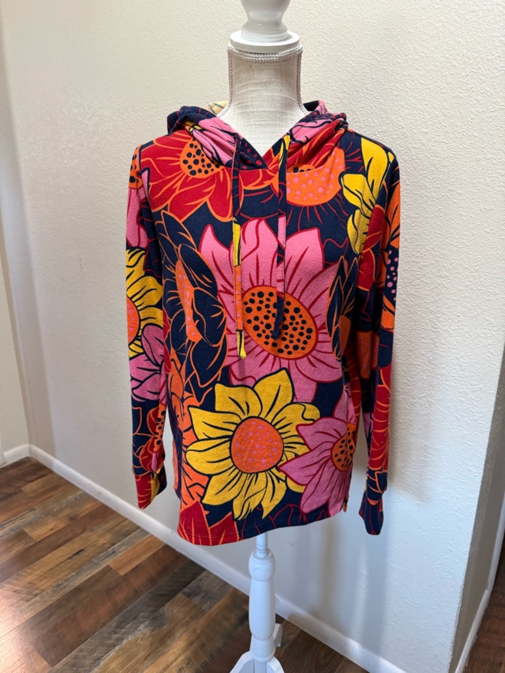G.I.L.I. Brushed Jersey Hooded Sweatshirt Multi Floral - Size XS